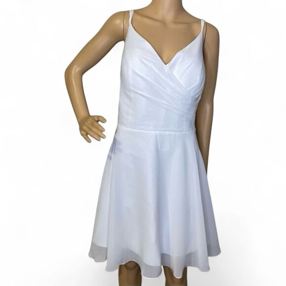 NWT JJ’s House A-line V-Neck Mini Chiffon Homecoming Dress Ivory Ruffle sz 18W - Picture 1 of 14
